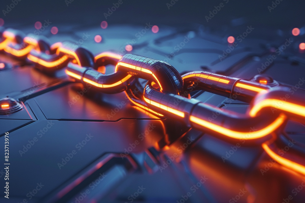 Fototapeta premium Close-up of a 3D animated blockchain sequence, smart contracts being automatically executed