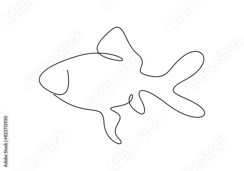 Continuous one line drawing of goldfish isolated on white background vector illustration 