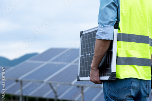 people working in solar power station photo