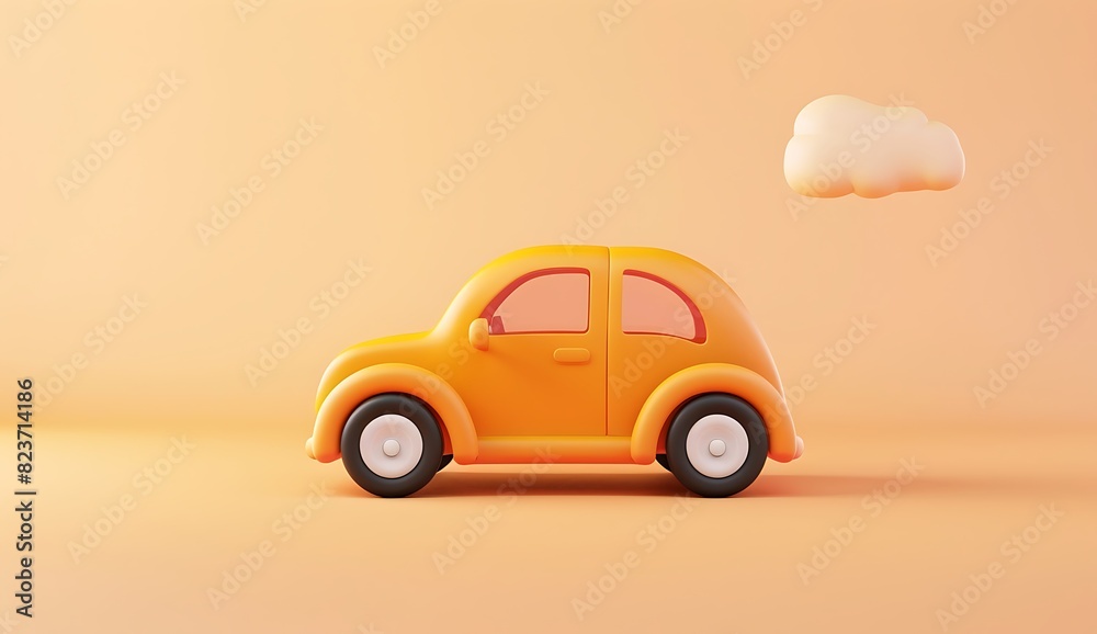 3D rendering of a cute orange toy car icon isolated on a pastel background