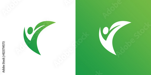 Leaf people logo icon vector abstract human life symbol nature