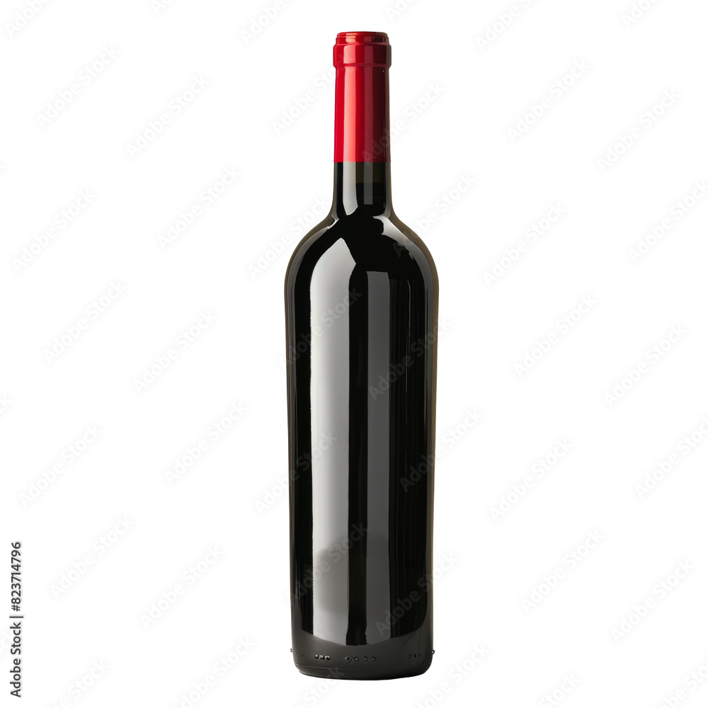 Elegant Red Wine Bottle on Transparent Background - Classic Dark Glass Bottle with Red Foil for Wine Packaging and Design Elegant Red Wine Bottle on Transparent Background - Classic Dark Glass Bottle with Red Foil for Wine Packaging and Design