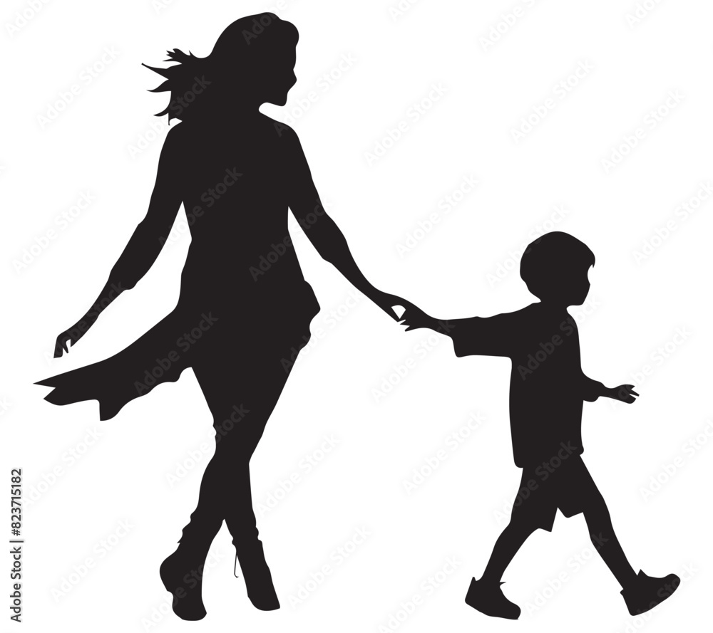 Obraz premium Set of silhouettes of women with children, vector. Mother's day concept