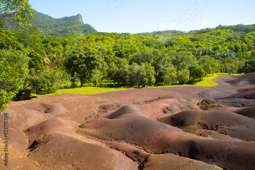 The beautiful Seven Coloured Earth (Terres des Sept Couleurs). Chamarel, Island Mauritius, Indian Ocean, Africa
