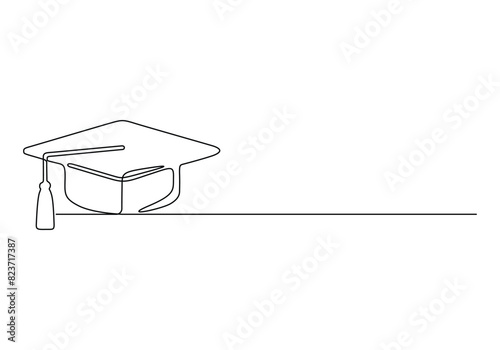 Continuous one line drawing of graduation cap isolated on white background vector illustration 