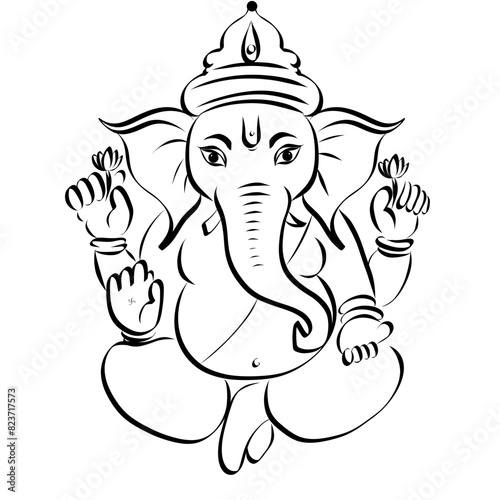 Lord Ganesha line art - Ganesha Face art - Ganesh Chaturthi - Ganapati Festival