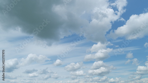 Clouds cumulus in tropical summer sunshine day. White cirrus cloud or cirrostratus cloudscape. Timelapse. photo