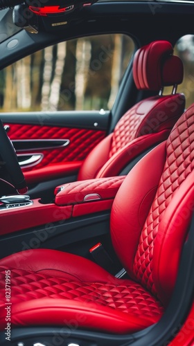 The red quilted leather of this luxury car's interior is a statement of unmatched style and sophistication for the discerning driver.