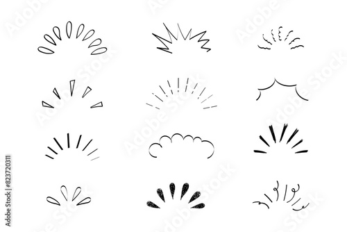 Pop line frame comic anime effect healine mark, suprise doodle emotions isolated on white background. Attention sign, notice or sparles.