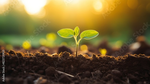 Close up of fertile soil with sunlight shining on it, symbolizing growth and cultivation. Ideal for agricultural themes, gardening blogs, and articles on soil health photo