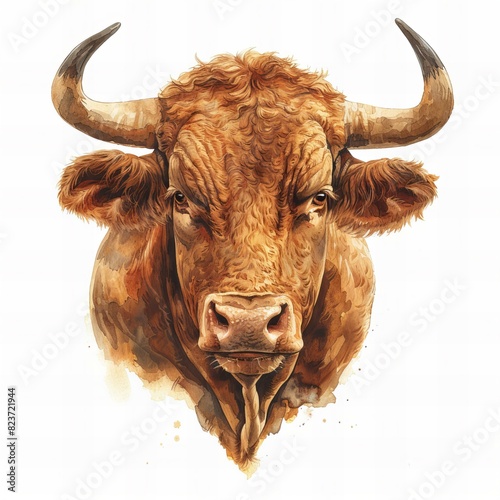 Digital artwork of bull head illustration , isolated on white background