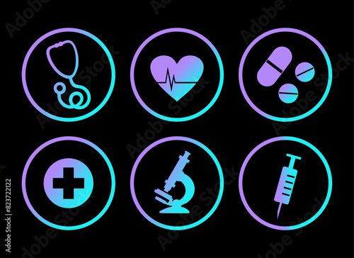 National Doctors Day set of medical neon icons