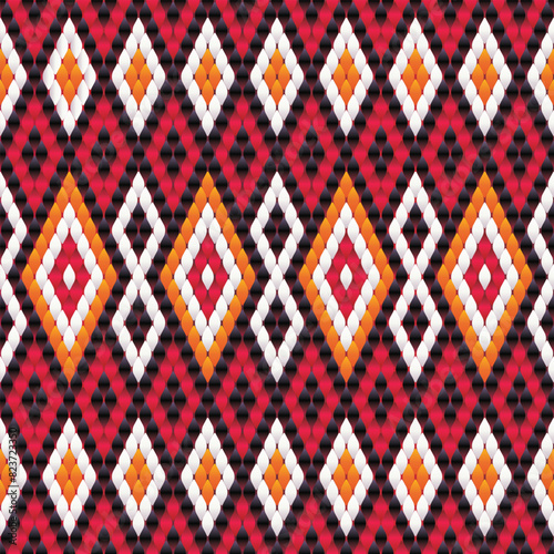 Ikat geometric folklore ornament. Tribal ethnic vector texture. Seamless striped pattern in Aztec style. Figure tribal embroidery. Indian, Scandinavian, Gypsy,