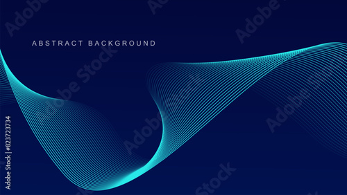 Abstract glowing wave lines on dark blue background. Dynamic wave pattern. Modern flowing wavy lines. Futuristic technology concept. Suit for banner, poster, cover, brochure, flyer, website