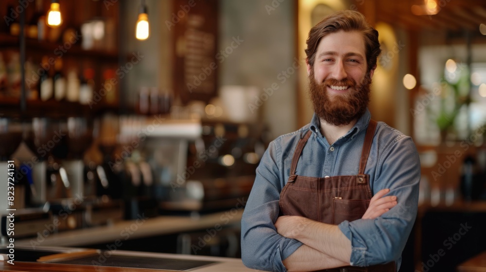 A Smiling Barista in His Cafe
