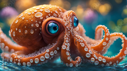 A close-up of an adorable octopus with large eyes