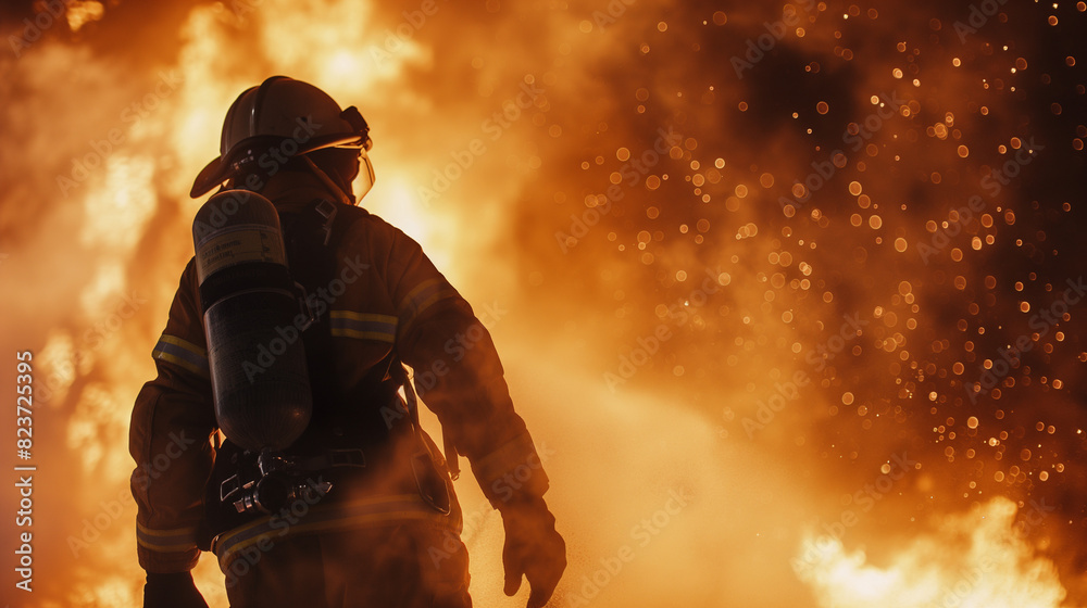 A fireman during an operation in fire A fireman during an operation in fire