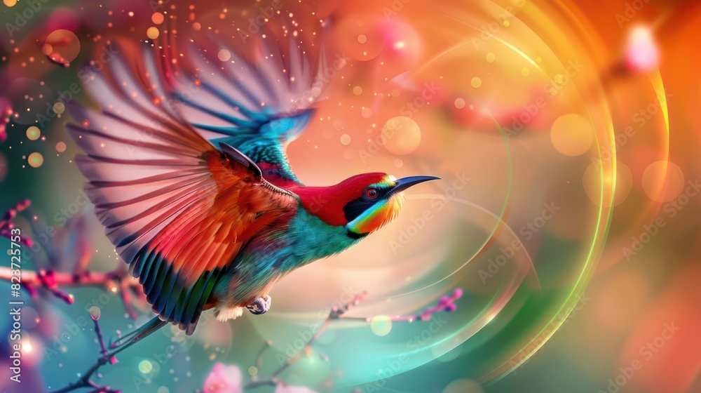 Fototapeta premium A vibrant Scarlet Macaw parrot with vivid red, blue, and yellow feathers perched on a wooden branch, isolated on a white background