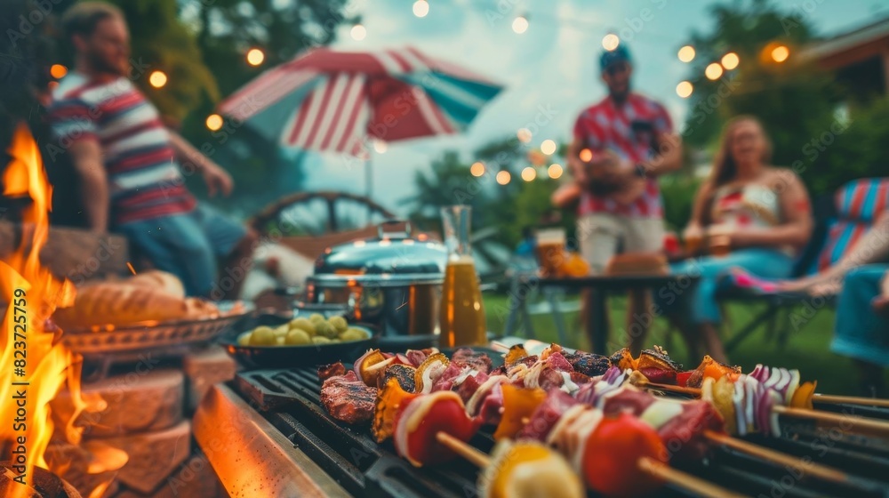 Memorial Day BBQ with veterans and soldiers, camaraderie and gratitude, close up, honoring sacrifices, whimsical, Fusion, backyard backdrop Memorial Day BBQ with veterans and soldiers, camaraderie and gratitude, close up, honoring sacrifices, whimsical, Fusion, backyard backdrop