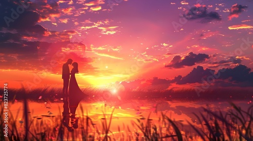 Romantic Silhouette Embrace at Breathtaking Sunset