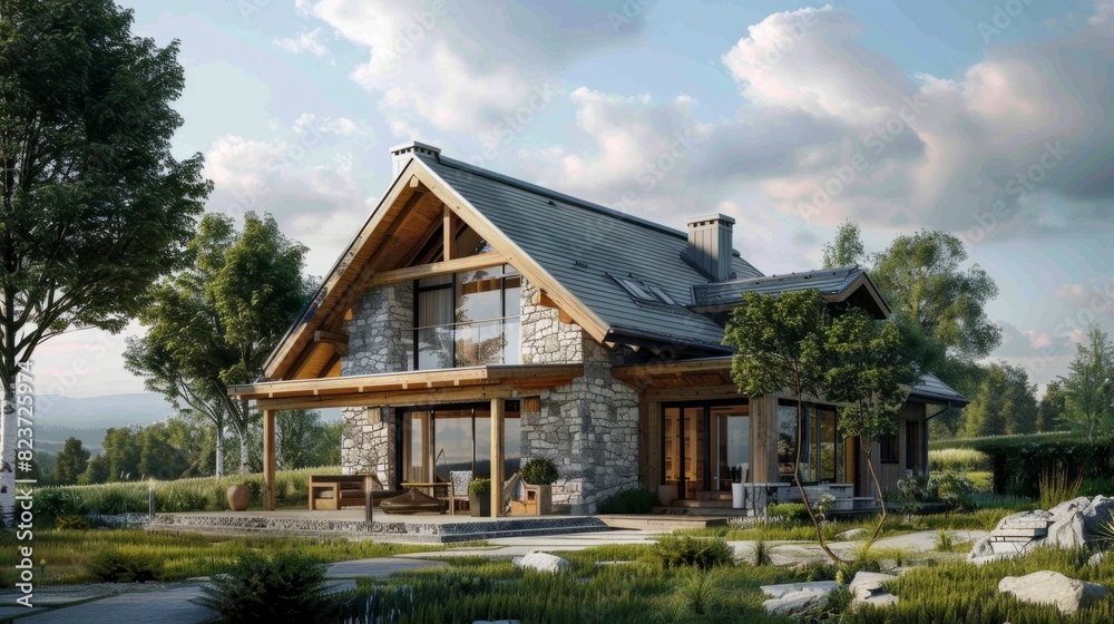 Ecological passive house with a country design, which evokes the tranquility and serenity of life in the countryside. generative ai
