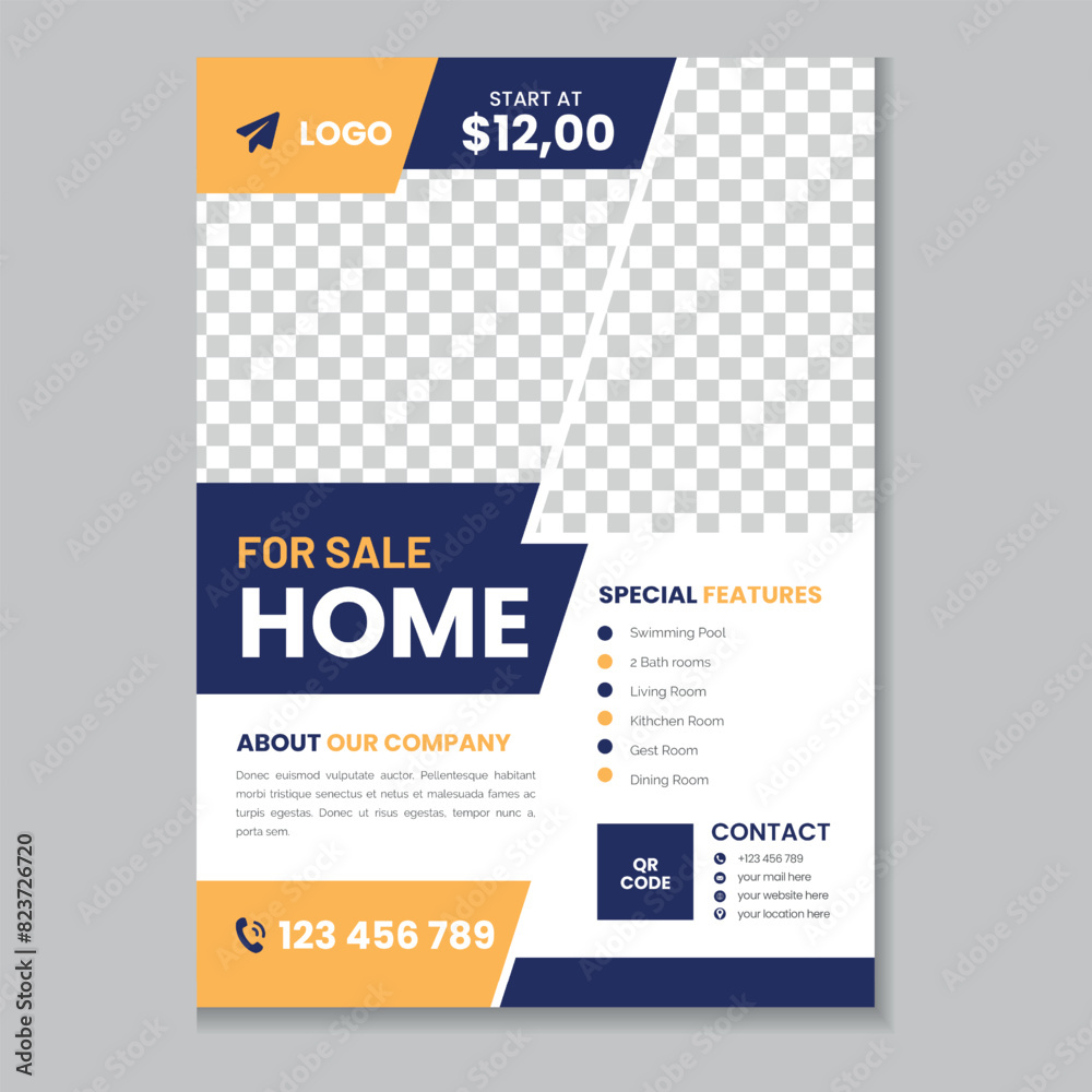 Real estate flyer template design and property flyer or home sale flyer layout design