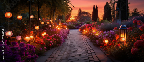 Illuminated Garden Path at Sunset © heroimage.io