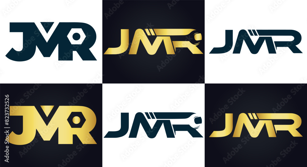Obraz premium JMR logo. J M R design. White JMR letter. JMR, J M R letter logo design. J M R letter logo design in FIVE, FOUR, THREE, style. letter logo set in one artboard. J M R letter logo vector design.