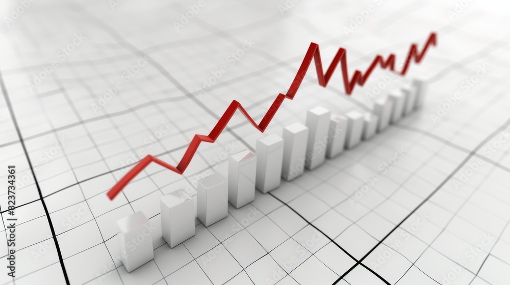 3D graph featuring a line moving upward to the right, isolated on white background, business growth, stock photo, professional design 3D graph featuring a line moving upward to the right, isolated on white background, business growth, stock photo, professional design