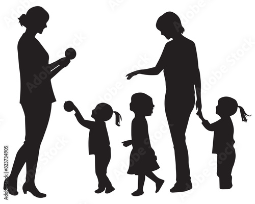 family Vector silhouette white background