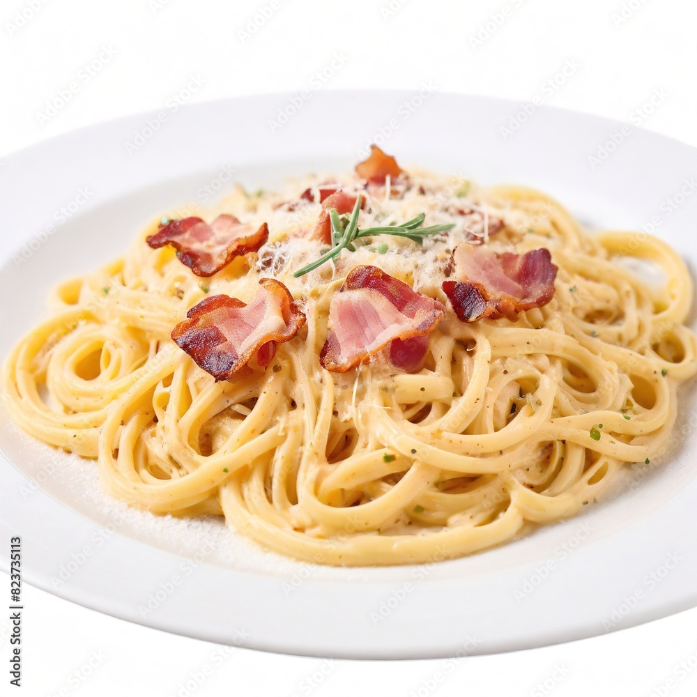 Plate of Carbonara Pasta with Bacon Plate of Carbonara Pasta with Bacon