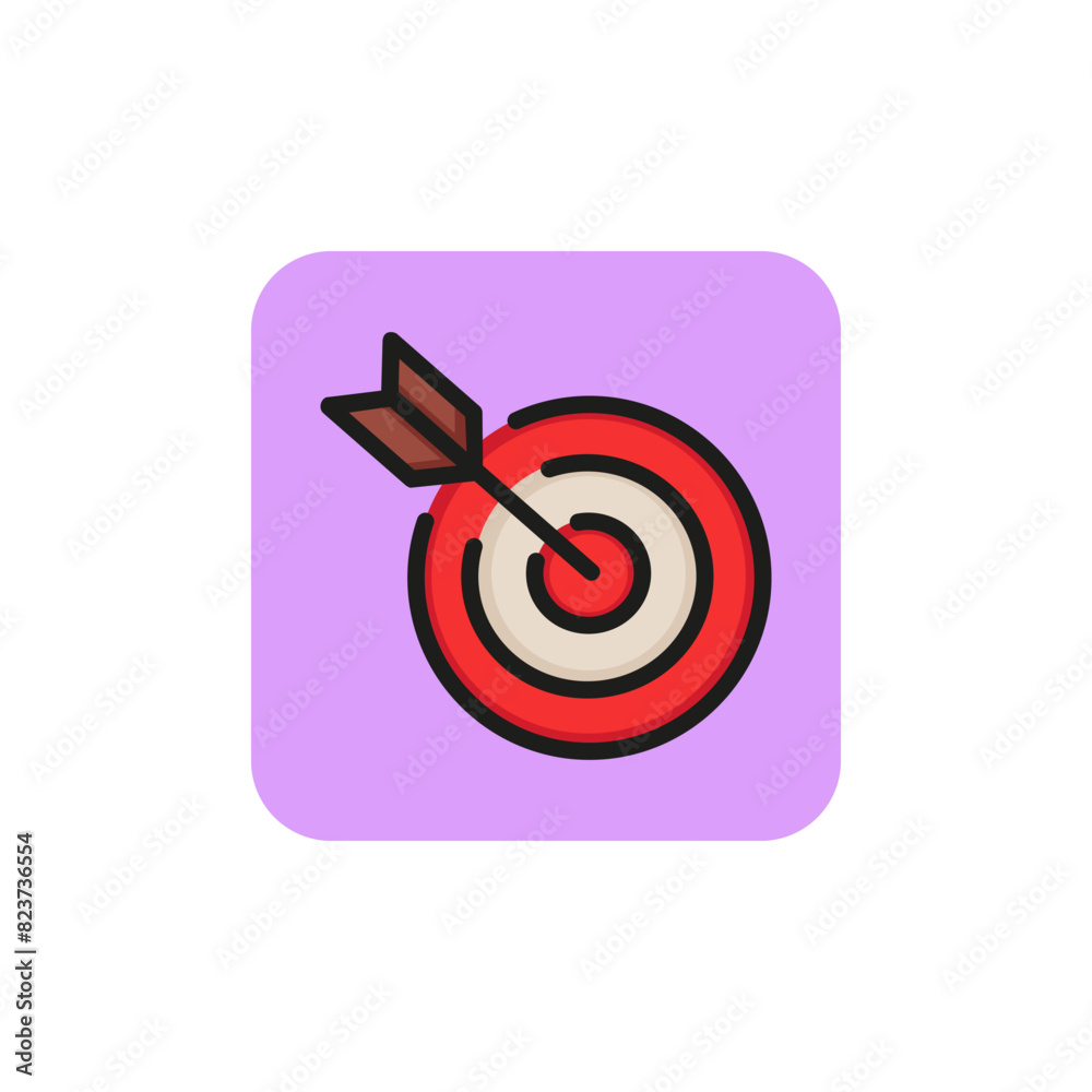 Icon of target with arrow. Archery, darts, game. Competition concept. Can be used for topics like recreation, determination, targeting Icon of target with arrow. Archery, darts, game. Competition concept. Can be used for topics like recreation, determination, targeting