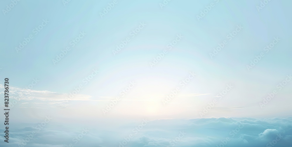 Fototapeta premium Light blue sky with serene clouds at sunrise. Ideal for backgrounds, nature themes and wellness designs. Morning horizon minimalist style