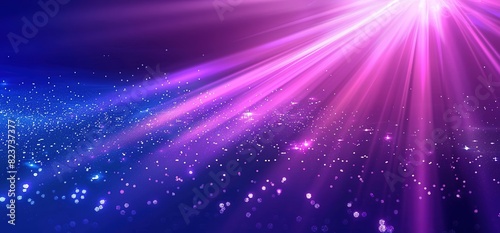 Purple and blue rays of light with bokeh effect on sparkling blue background. Futuristic space design perfect for digital art, wallpaper and technology themes