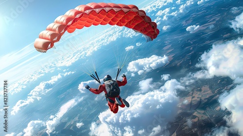 A skydiver freefalling from an airplane with a parachute deployed photo