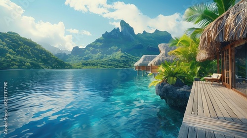 A tranquil overwater bungalow resort in Bora Bora photo