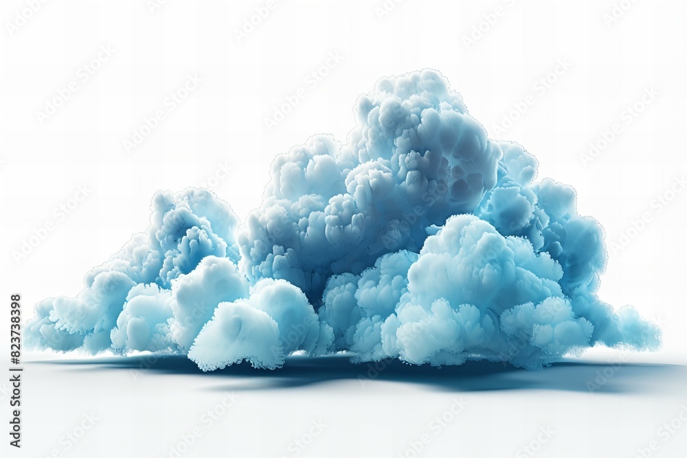 Illustration of one isolated light blue cloud on white background, file with transparent space around it