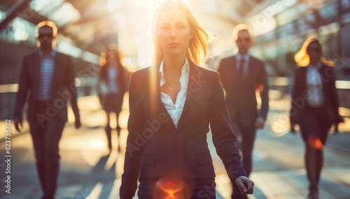 Resolute businesswoman taking on a new challenge, her leadership qualities shining through with conviction