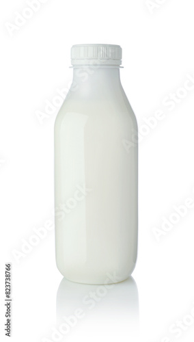 Plastic bottle of milk kefir isolated.