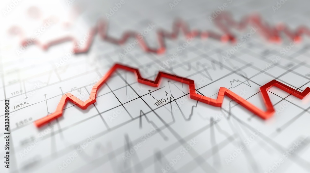 3D graph with a line decreasing to the right, isolated on white background, business recession, stock photo, high resolution 3D graph with a line decreasing to the right, isolated on white background, business recession, stock photo, high resolution