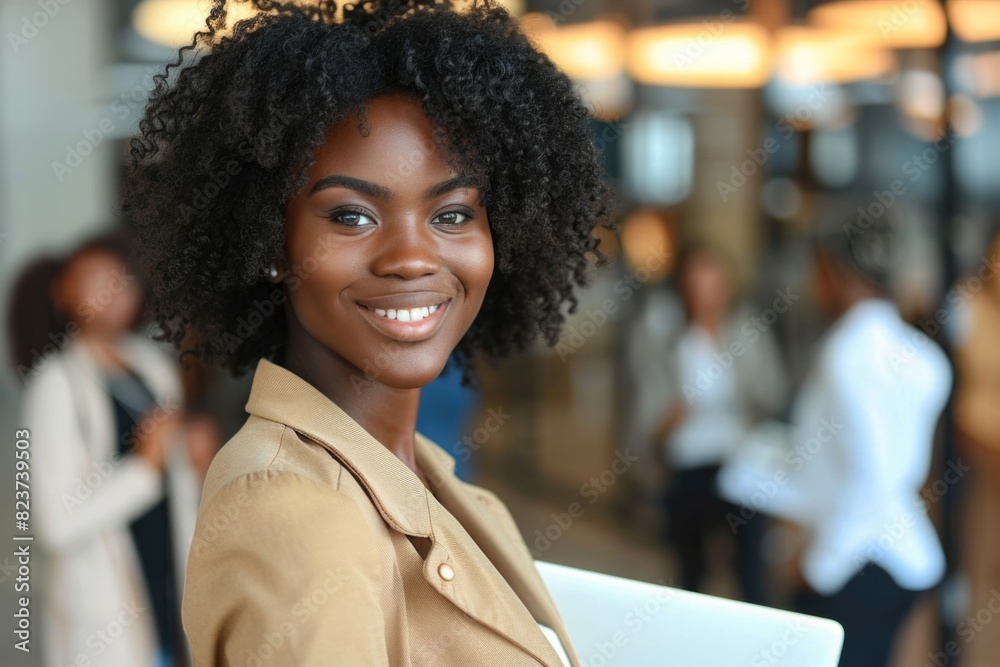 Business African: Beautiful Smiling Black African Businesswoman Leading Meeting with Confident and Natural Curly Hair Business African: Beautiful Smiling Black African Businesswoman Leading Meeting with Confident and Natural Curly Hair