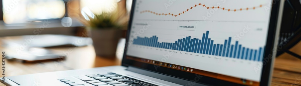 Graph showing an upward line on a computer screen, financial growth, stock photo, clean design Graph showing an upward line on a computer screen, financial growth, stock photo, clean design