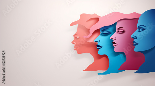 Empowerment of Women - Paper Cut Poster with Female Silhouette and Fists, Symbolizing Feminism and Independence. 3D Illustration with Copy Space. © Spear