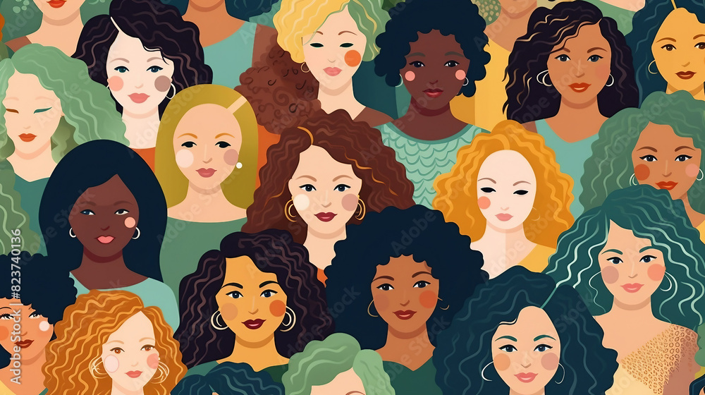 Empowering Women's Day Pattern Featuring Diverse Faces of Women of Various Ethnicities