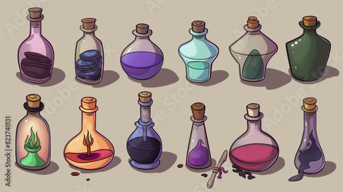 Collection of fantasy potion bottles illustration