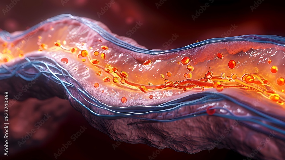 Cardiology illustration of atherosclerosis coronary arteries showing