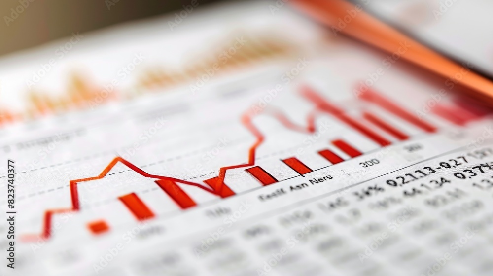 Graph showing a downward line and numerical data, isolated on white background, financial loss, stock photo, clean design Graph showing a downward line and numerical data, isolated on white background, financial loss, stock photo, clean design