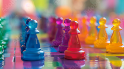 A colorful board game with many pieces, including a few that are multicolored. LBGTQ people pride symbol