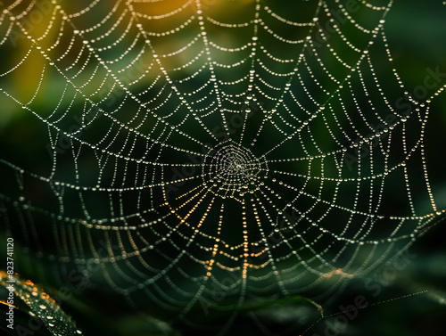 spider web with dew drops. generative ai