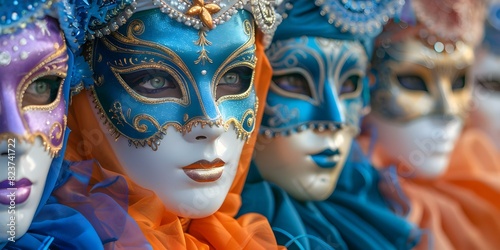 Vibrant Venetian Carnival Scene with Space for Text and Focused Main Elements. Concept Venetian Carnival, Vibrant Scene, Space for Text, Focused Elements, Main Elements © Anastasiia